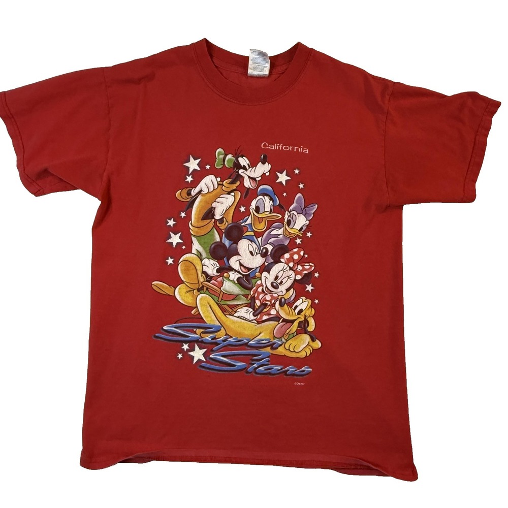 Vintage 90s Disney TShirt Women M/L Red Mickey Minnie Donald Goofy California